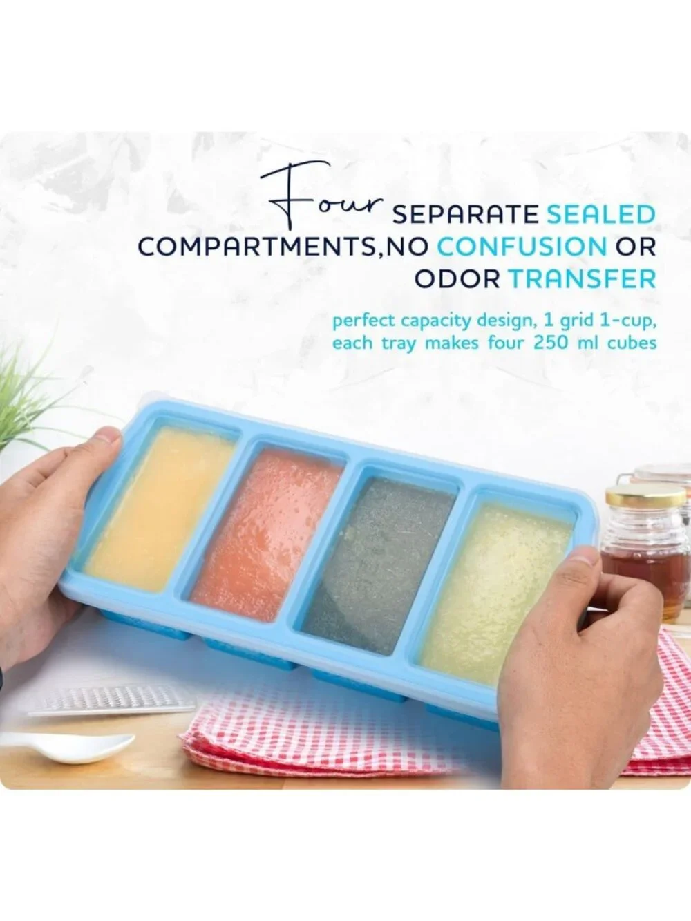 3-Pack Silicone Freezer Trays with Lid - Large Ice Cube Molds for Soup & Sauces